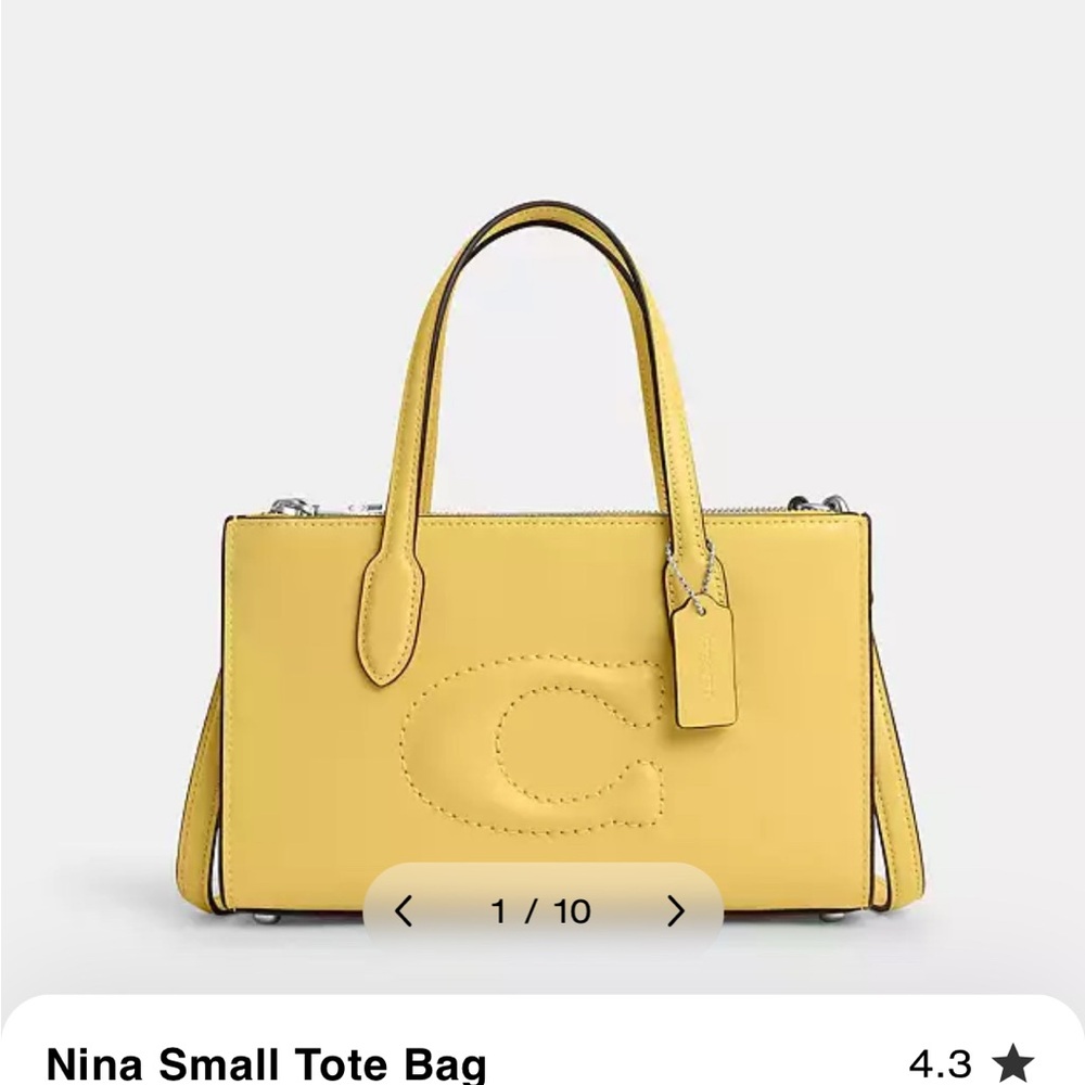 Coach Nina Small Tote Bag in Daisy coloured leather with silver hardware.